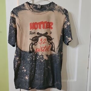 Hotter Than A $2  Bleach-Splatter Graphic Tee in Black and Tan with Red Print